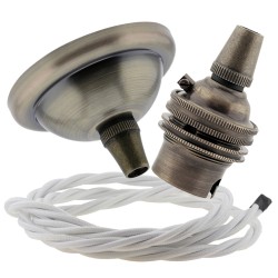 Small Antique Brass Ceiling Pendant Kit and B22 Lampholder with White Flex