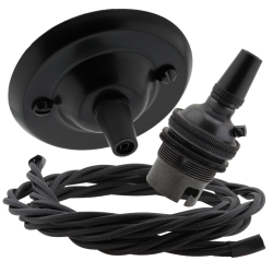 Matt Black Ceiling Pendant Kit and B22 Bronze Lampholder with Black Flex