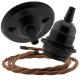 Matt Black Ceiling Pendant Kit and E27 Bakelite Lampholder with Bronze Flex