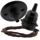 Matt Black Ceiling Pendant Kit and E27 Bakelite Lampholder with Mocha Brown Flex