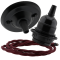 Matt Black Ceiling Pendant Kit and E27 Bakelite Lampholder with Rich Burgundy Flex