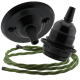 Matt Black Ceiling Pendant Kit and E27 Bakelite Lampholder with Green Flex