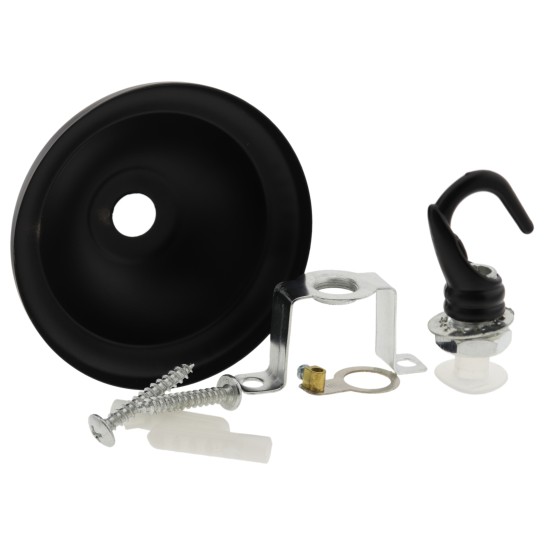 Small Ceiling Rose with Deco Style Hook in Matte Black Finish