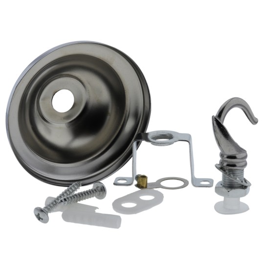 Small Ceiling Rose with Deco Style Hook in Silver Nickel Effect