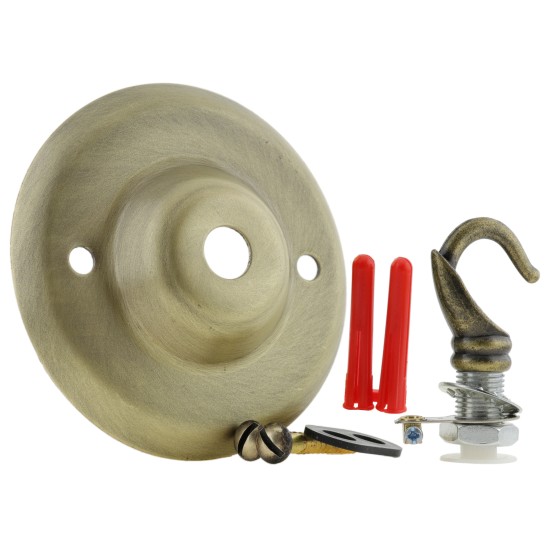 Ceiling Rose with Deco Style Hook in Antique Brass Effect