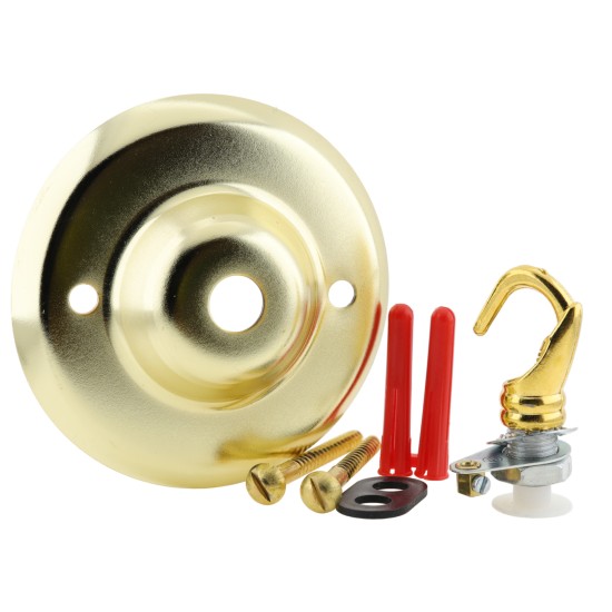 Ceiling Rose with Deco Style Hook in Brass Effect