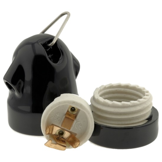 Glazed Porcelain Festoon E27 Lampholder in Black
