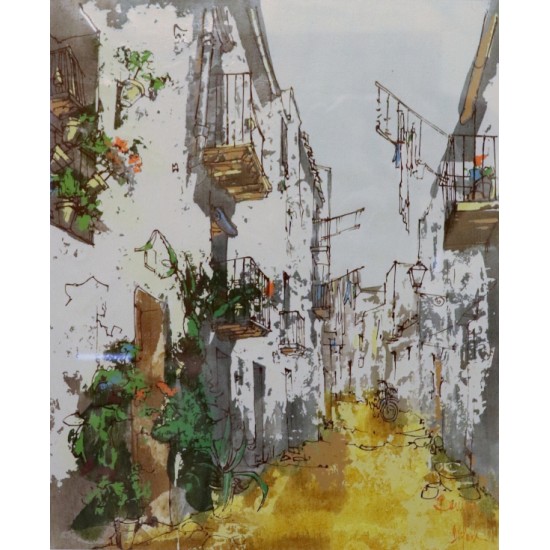 Bernard Dufour Original Oil on Canvas Mediterranean Scene circa 1950-1960