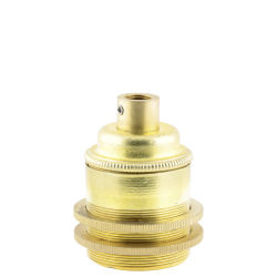 Traditional Edison Screw Bulb Holder (E27) with 2 Shade Rings with Lockable 10mm Threaded Entry in Raw Brass Finish