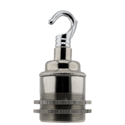 Traditional Edison Screw Lamp Holder (E27) with Shade Rings and Metal Deco Styled Hook in Chrome Finish